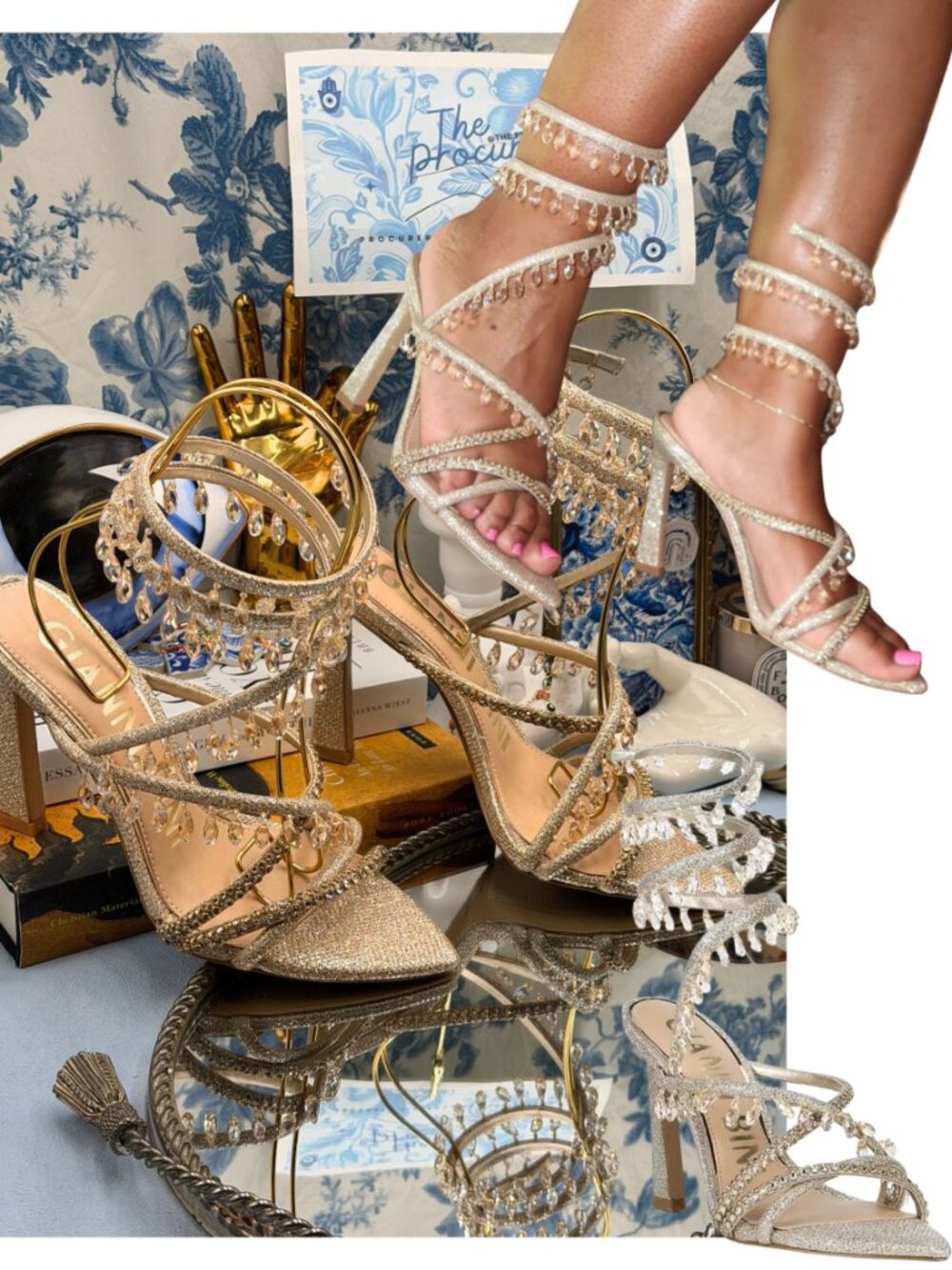 🆕 GIANNI BINI 🧿 NWOB Olandrea Chandelier Ankle Wrap Sandals, Sand Gold - Sz 7M